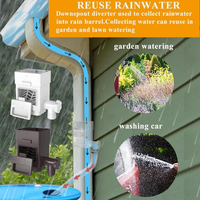 MISDENK Rain Barrel Diverter Kit, Downspout Diverter Fits for 2x3 or 3x4 Inch Gutter Downspouts, Rainwater Collection System with Adjustable Valve and Filter - Brown - Image 2